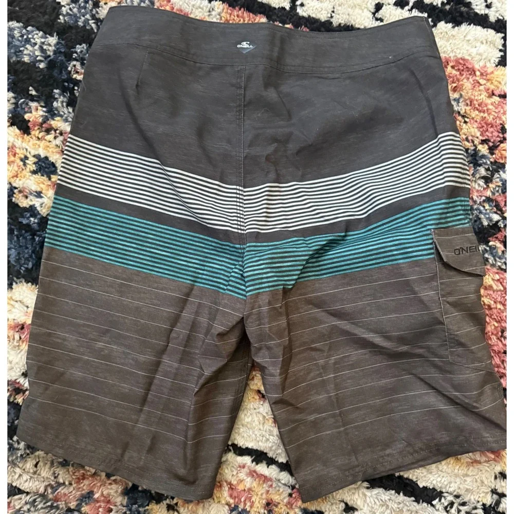 ONeill Santa Cruz Printed 2.0 Board Shorts Mens 33 Charcoal Teal Striped New